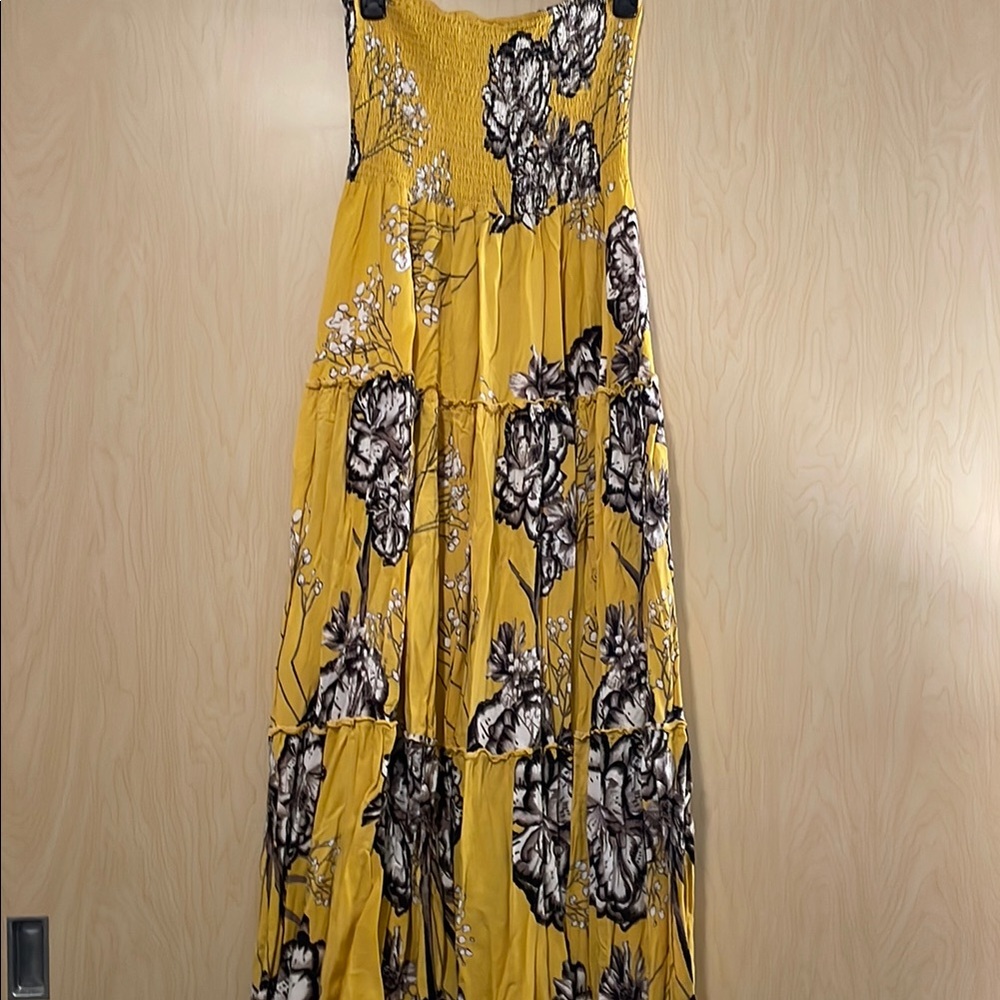 Floral Yellow Strapless Maxi Dress